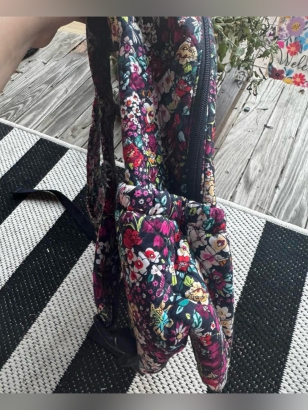 Vera Bradley Navy Multi Floral Quilted Backpack (Previously Embroidered With) - Picture 5 of 5